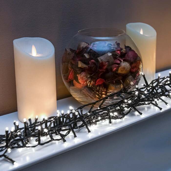 Bright White LED Multi-Function Christmas String Lights with Green Cable 240,360,480,720,960 Bulbs, 720 LEDs
