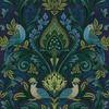 Peacock Damask Textured Vinyl Wallpaper Blue