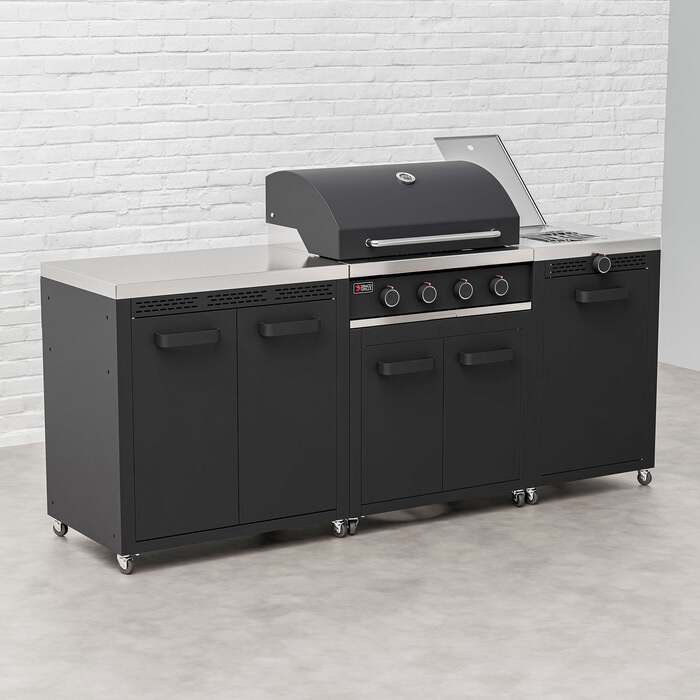 Draco Grills Titan 4 Burner Black Outdoor Kitchen Gas Barbecue with Side Burner and Double Cupboard, Late February 2026
