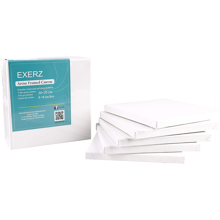 Exerz 20x20cm Stretched Canvas 5pk - 1. 7cm/ 280GSM 100% Cotton