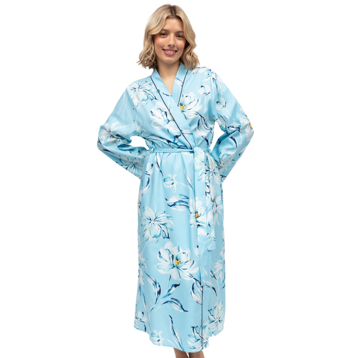 Cyberjammies Madelyn Floral Print Long Dressing Gown - Blue Mix - M - 12