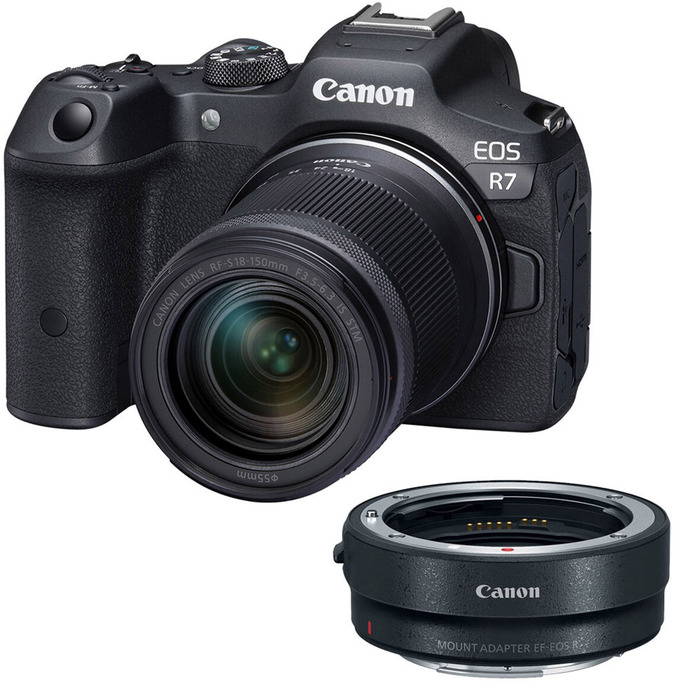 Canon EOS R7 Mirrorless Camera with RF-S 18-150mm f/3. 5-6. 3 IS STM Lens with EF-EOS R mount adapter