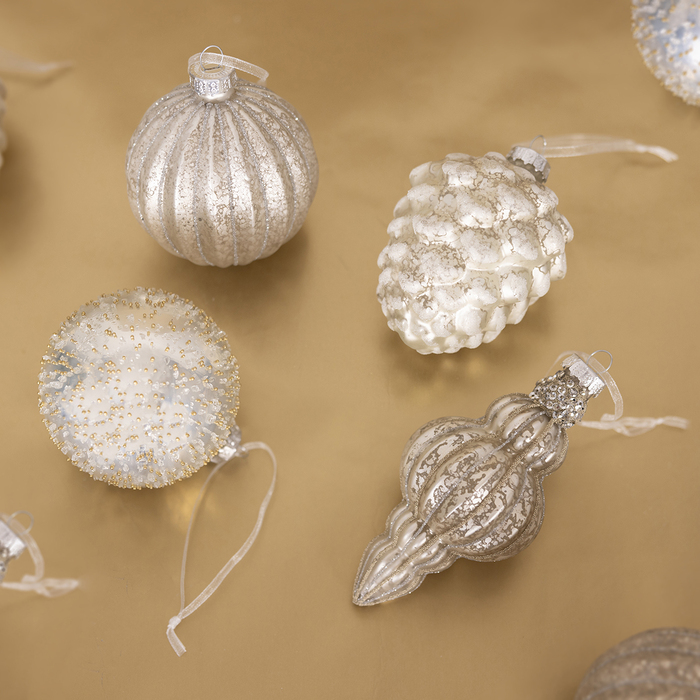 12 Piece Champagne Gold Coloured Glass Bauble Collection