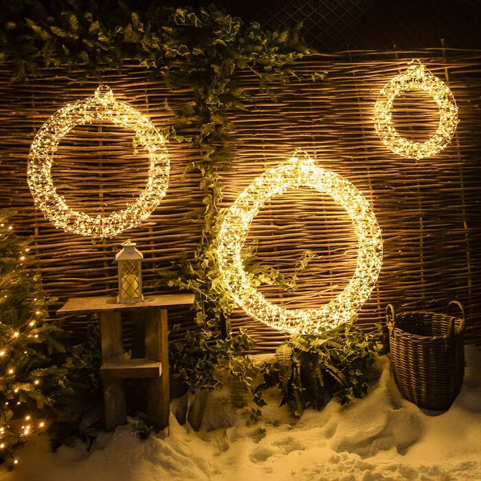 Pre-Lit Christmas Light-Up Silver Bauble Set with Warm White LEDs